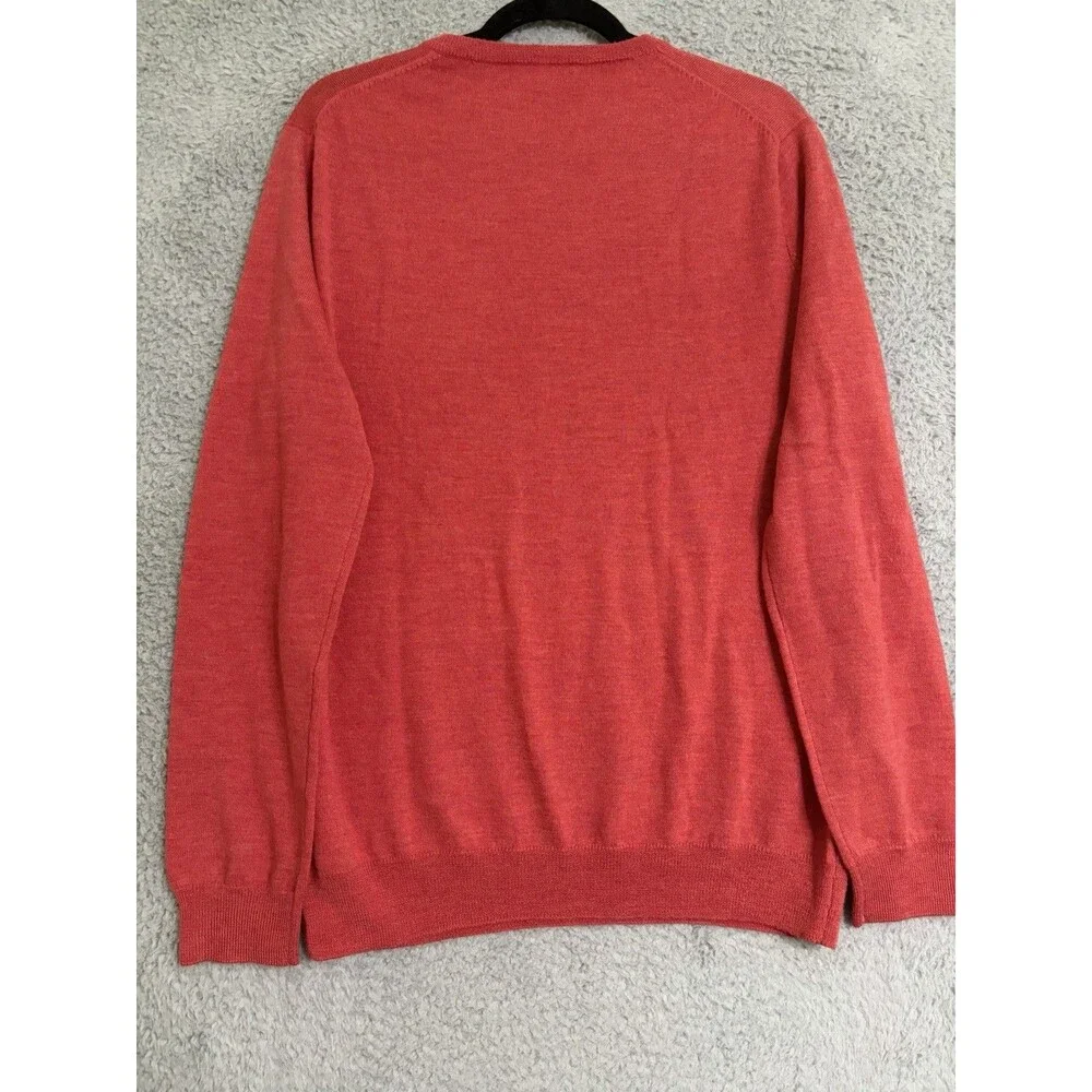J. Crew Men's Coral Minimalist 100% Merino Wool V-Neck Pullover Sweater Large